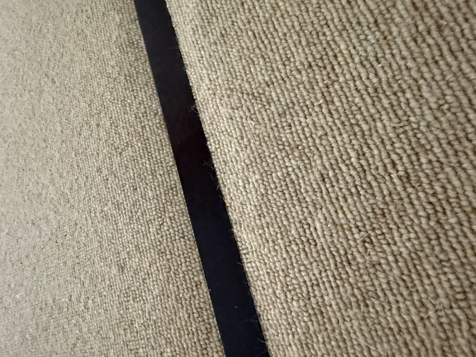matt black door bar on a cream loop carpet